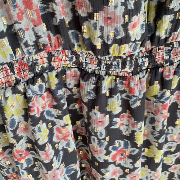 Loft Gray yellow grey pink white gold blue floral long sleeve dress size large - Picture 5 of 7